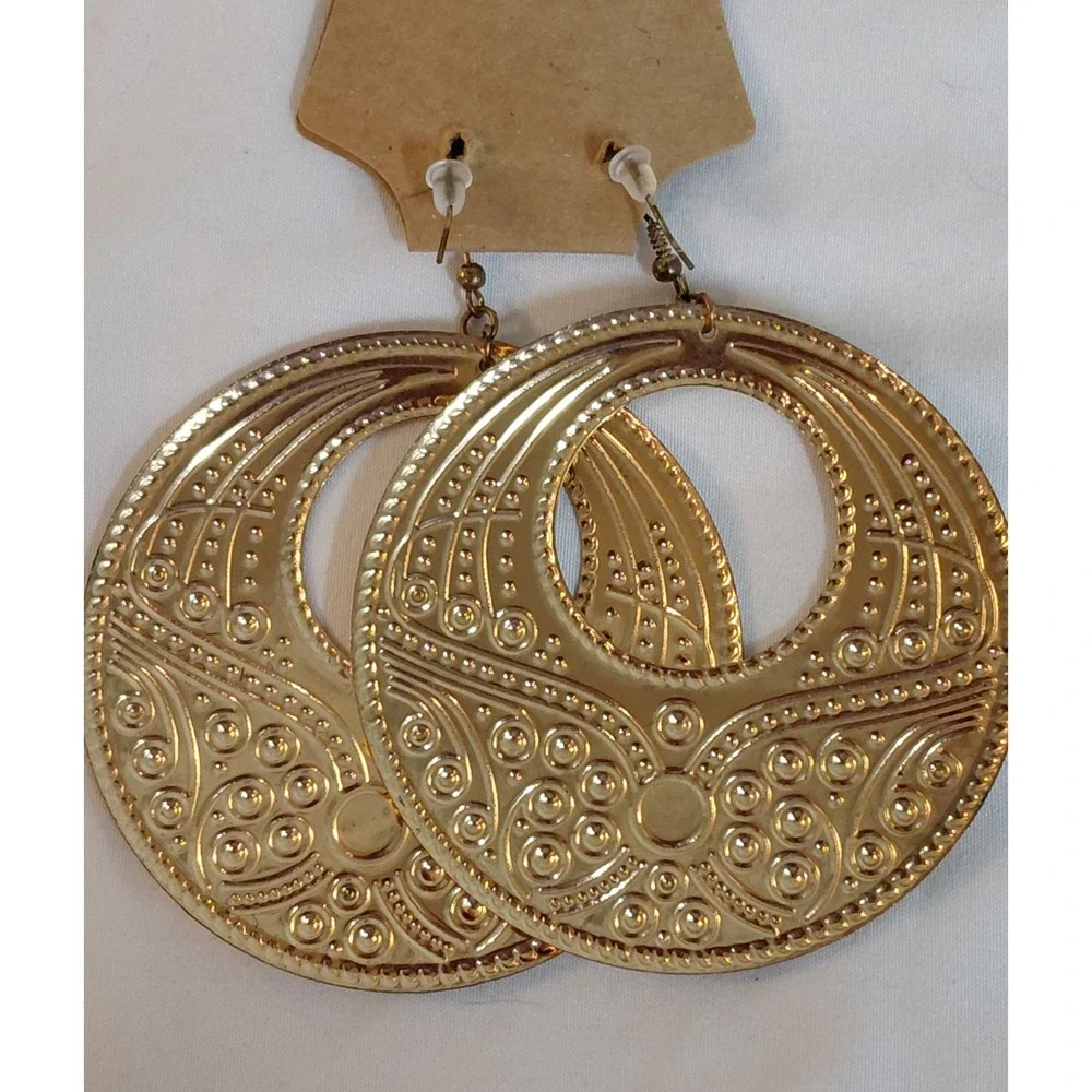 Large Gold Tone Enamel Statement Earrings Black Pink Turquoise Cream Dangle